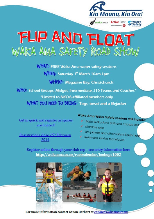 Flip and Float -Waka Ama Water Safety Road Show - Napier, Christchurch & Nelson